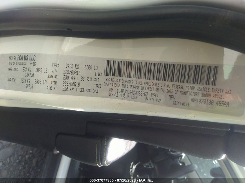 2016 JEEP CHEROKEE HIGH ALTITUDE - 1C4PJMDB4GW368767