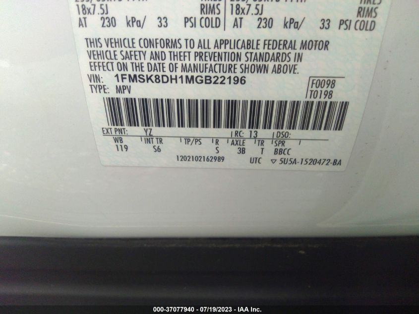 2021 FORD EXPLORER XLT - 1FMSK8DH1MGB22196