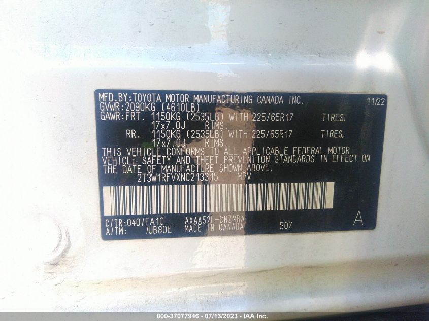 2022 TOYOTA RAV4 XLE - 2T3W1RFVXNC213315