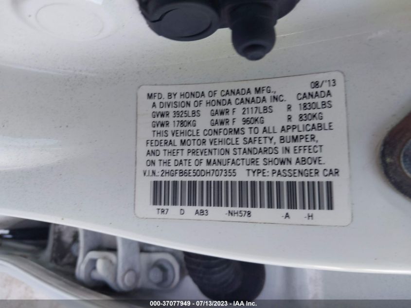 2013 HONDA CIVIC SDN SI - 2HGFB6E50DH707355