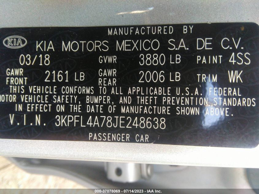 2018 KIA FORTE LX - 3KPFL4A78JE248638