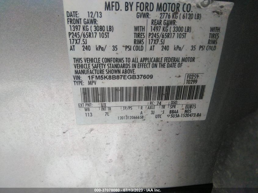 2014 FORD EXPLORER BASE - 1FM5K8B87EGB37609