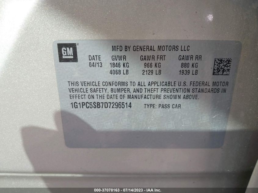 2013 CHEVROLET CRUZE 1LT - 1G1PC5SB7D7296514