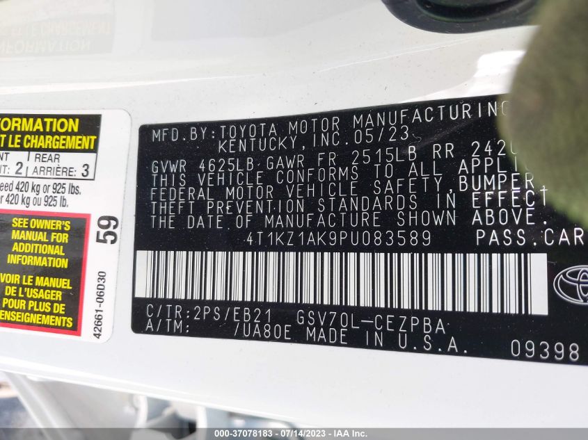 2023 TOYOTA CAMRY V6 - 4T1KZ1AK9PU083589