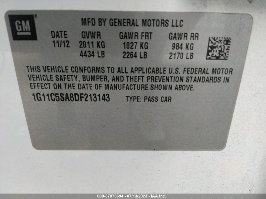2013 CHEVROLET MALIBU LT - 1G11C5SA8DF213143