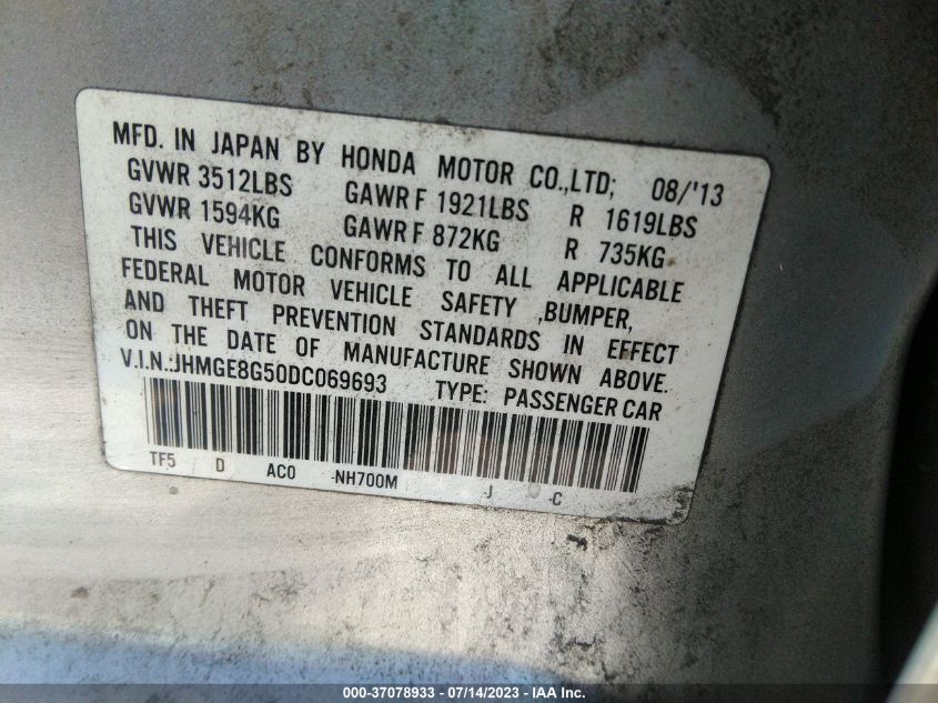 2013 HONDA FIT SPORT - JHMGE8G50DC069693
