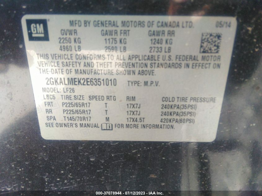 2014 GMC TERRAIN SLE - 2GKALMEK2E6351010