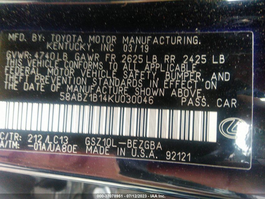 58ABZ1B14KU030046 Lexus ES ES 350 9