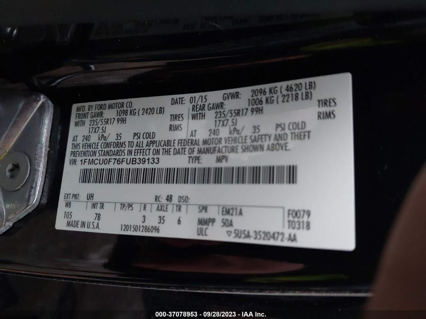 2015 FORD ESCAPE S - 1FMCU0F76FUB39133