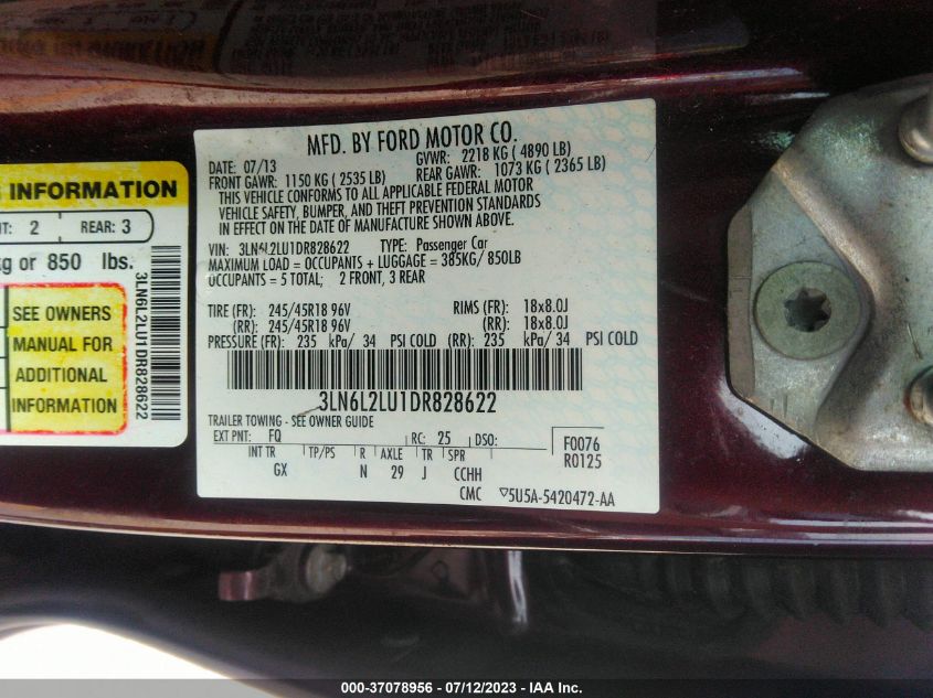 2013 LINCOLN MKZ HYBRID - 3LN6L2LU1DR828622