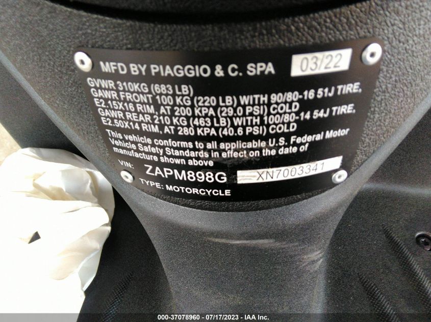 2022 PIAGGIO LIBERTY 150/150 S ZAPM898GXN7003341