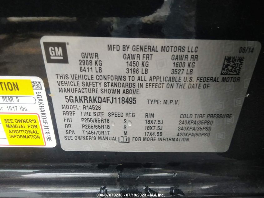 2015 BUICK ENCLAVE CONVENIENCE - 5GAKRAKD4FJ118495