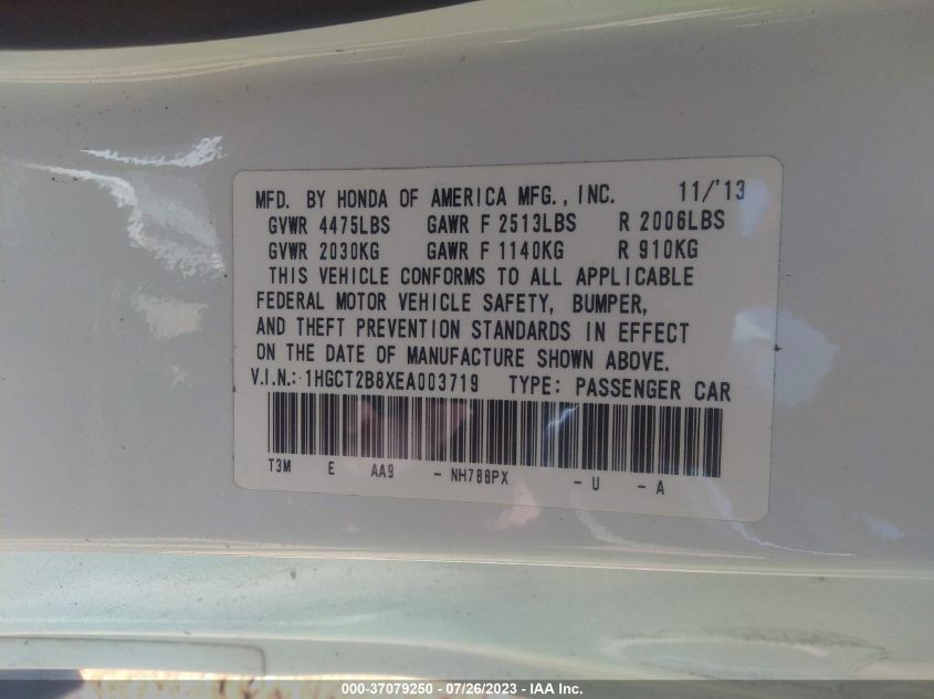 2014 HONDA ACCORD COUPE EX-L 1HGCT2B8XEA003719