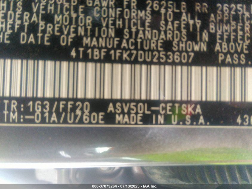 2013 TOYOTA CAMRY L/LE/SE/XLE - 4T1BF1FK7DU253607