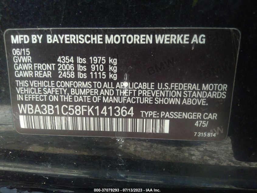 2015 BMW 3 SERIES 320I - WBA3B1C58FK141364