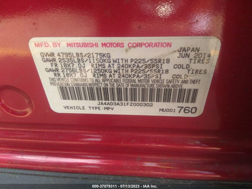 2015 MITSUBISHI OUTLANDER SE - JA4AD3A31FZ000302