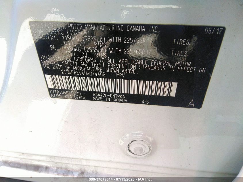 2017 TOYOTA RAV4 XLE - 2T3WFREV4HW374409