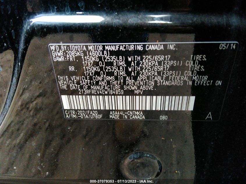 2014 TOYOTA RAV4 XLE - 2T3RFREV4EW184859