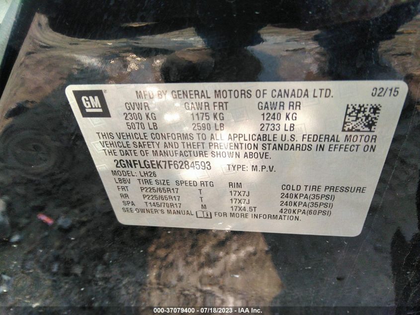 2015 CHEVROLET EQUINOX LT - 2GNFLGEK7F6284593