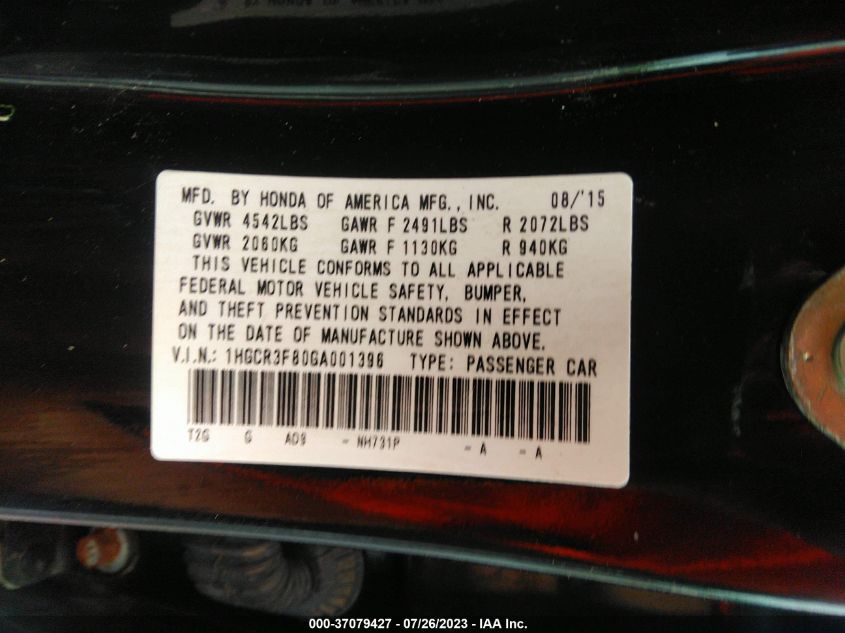 2016 HONDA ACCORD SEDAN EX-L - 1HGCR3F80GA001396