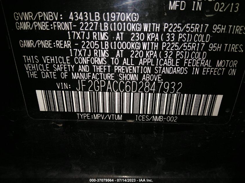 2013 SUBARU XV CROSSTREK PREMIUM - JF2GPACC6D2847932