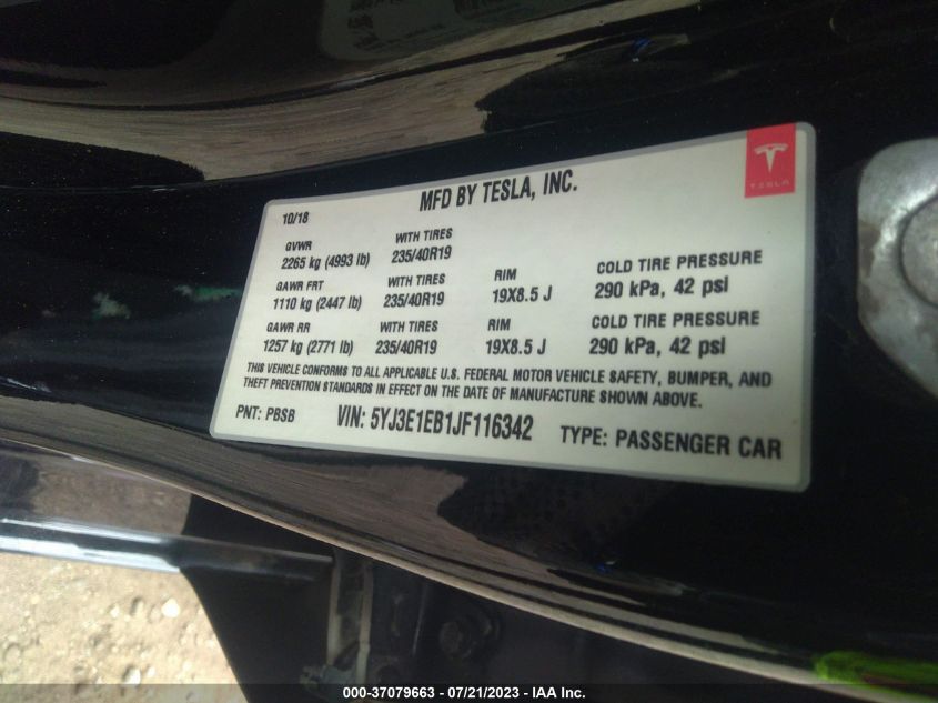 2018 TESLA MODEL 3 LONG RANGE - 5YJ3E1EB1JF116342