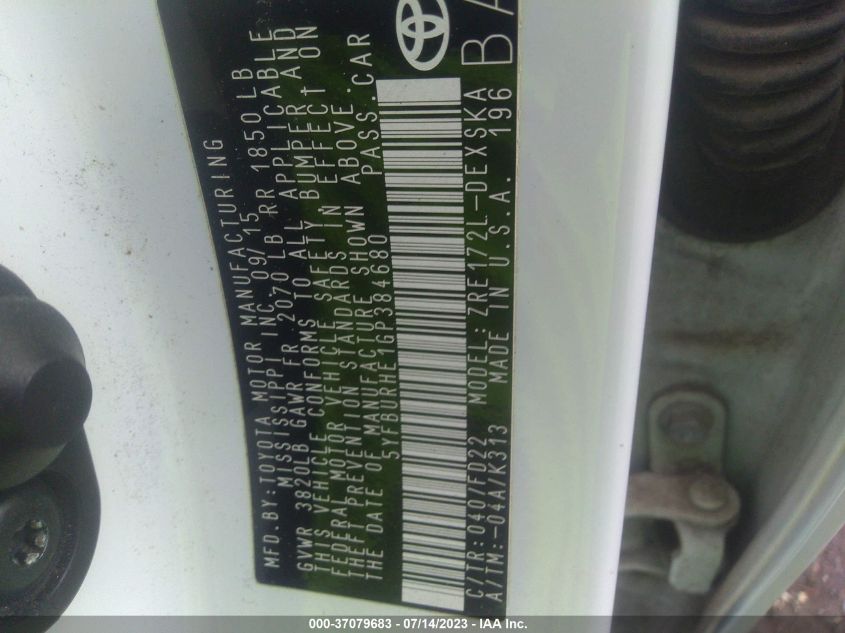 2016 TOYOTA COROLLA L/LE/S/S PLUS/LE PLUS - 5YFBURHE1GP384680