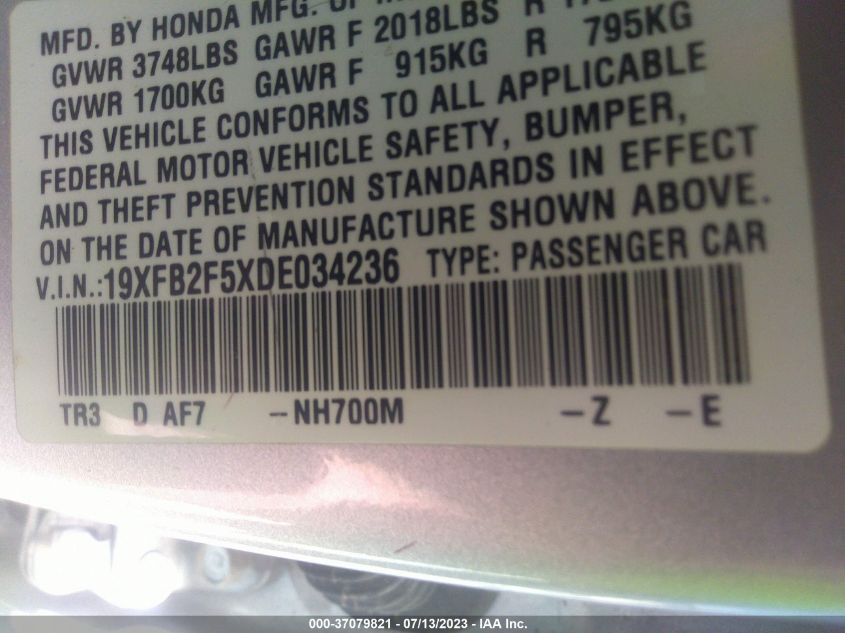 2013 HONDA CIVIC SDN LX - 19XFB2F5XDE034236