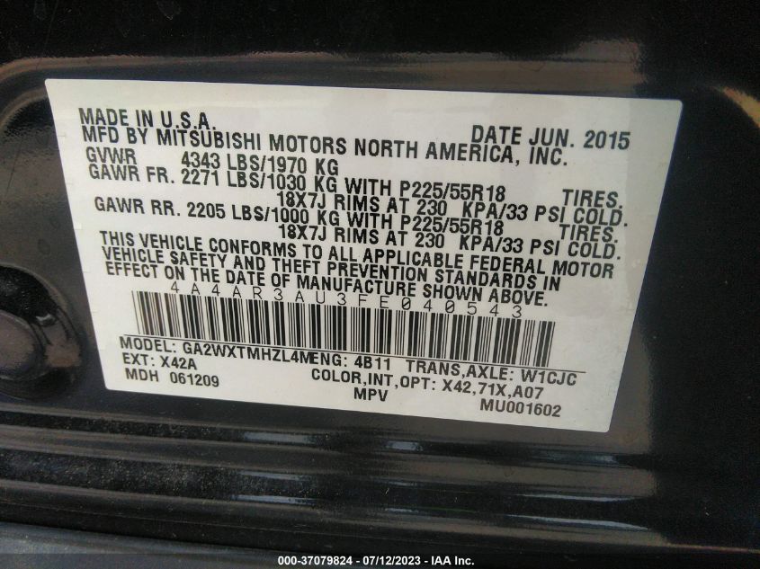 2015 MITSUBISHI OUTLANDER SPORT ES - 4A4AR3AU3FE040543