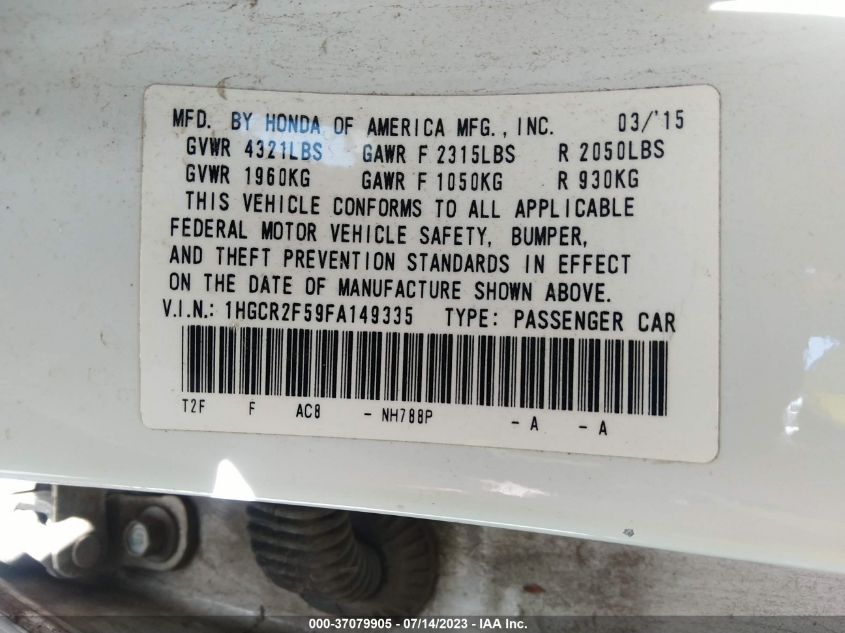 2015 HONDA ACCORD SEDAN SPORT - 1HGCR2F59FA149335