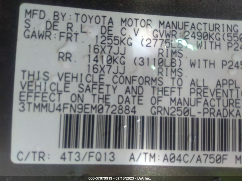 2014 TOYOTA TACOMA - 3TMMU4FN9EM072884