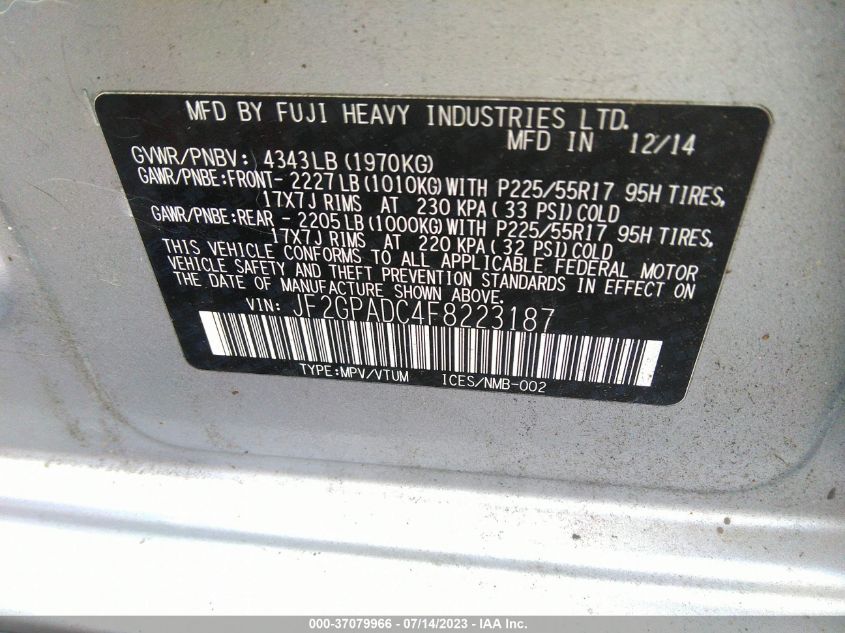 2015 SUBARU XV CROSSTREK PREMIUM - JF2GPADC4F8223187