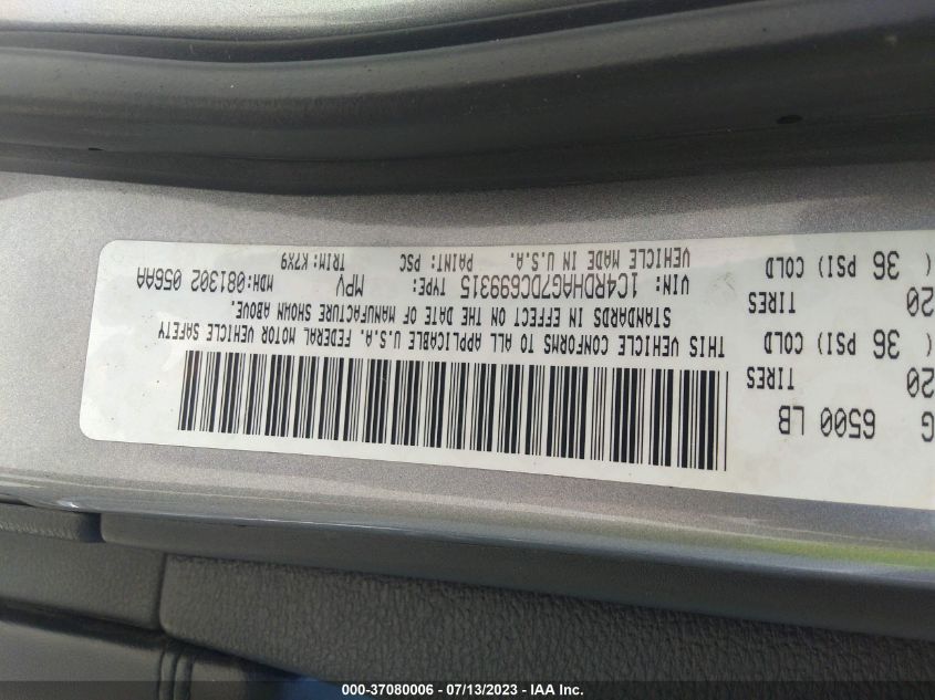 2013 DODGE DURANGO SXT - 1C4RDHAG7DC699315