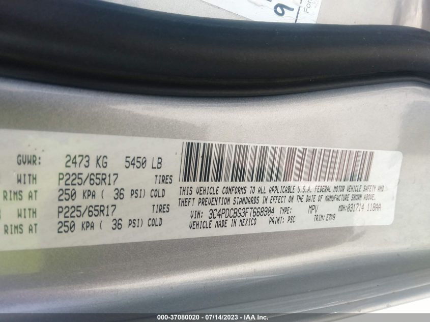 2015 DODGE JOURNEY SXT - 3C4PDCBG3FT668904