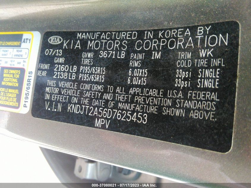 2013 KIA SOUL BASE - KNDJT2A56D7625453