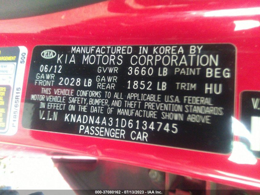 2013 KIA RIO EX - KNADN4A31D6134745