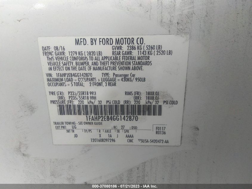 2016 FORD TAURUS SEL - 1FAHP2E84GG142870