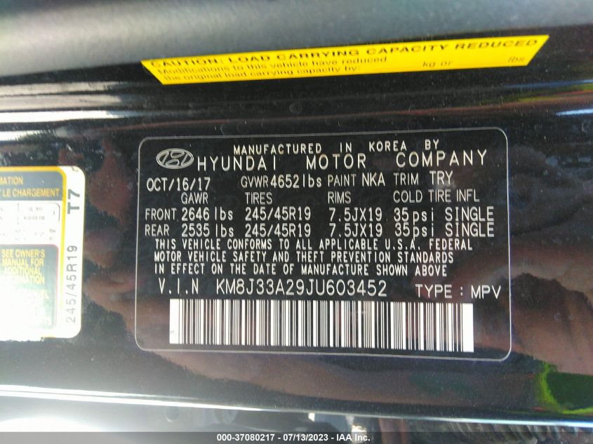 2018 HYUNDAI TUCSON LIMITED - KM8J33A29JU603452