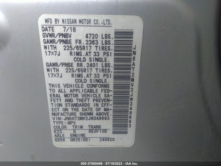 2018 NISSAN ROGUE SV - JN8AT2MV2JW349693