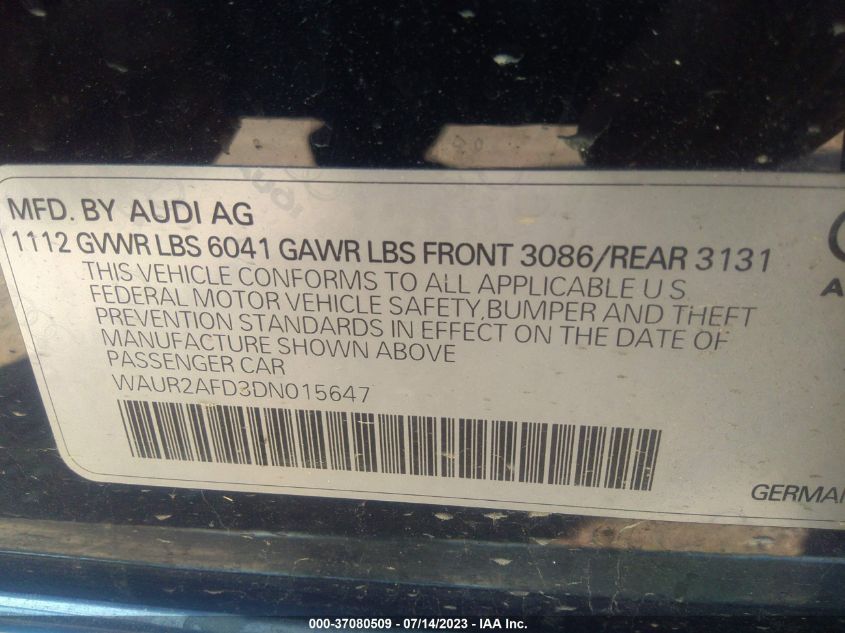2013 AUDI A8 L 4.0L WAUR2AFD3DN015647