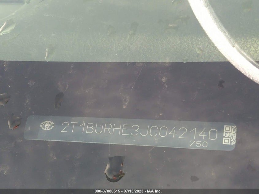 VIN 2T1BURHE3JC042140 2018 TOYOTA COROLLA L/LE/XLE/SE/XSE