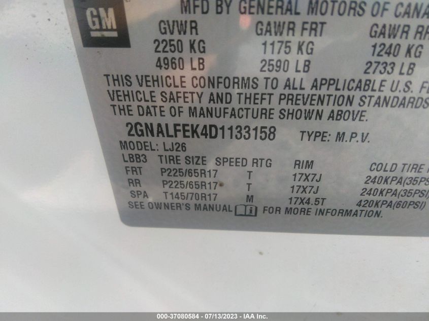 2013 CHEVROLET EQUINOX LTZ - 2GNALFEK4D1133158