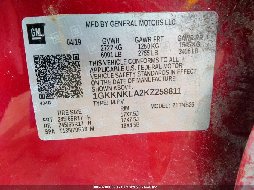 2019 GMC ACADIA SLE - 1GKKNKLA2KZ258811