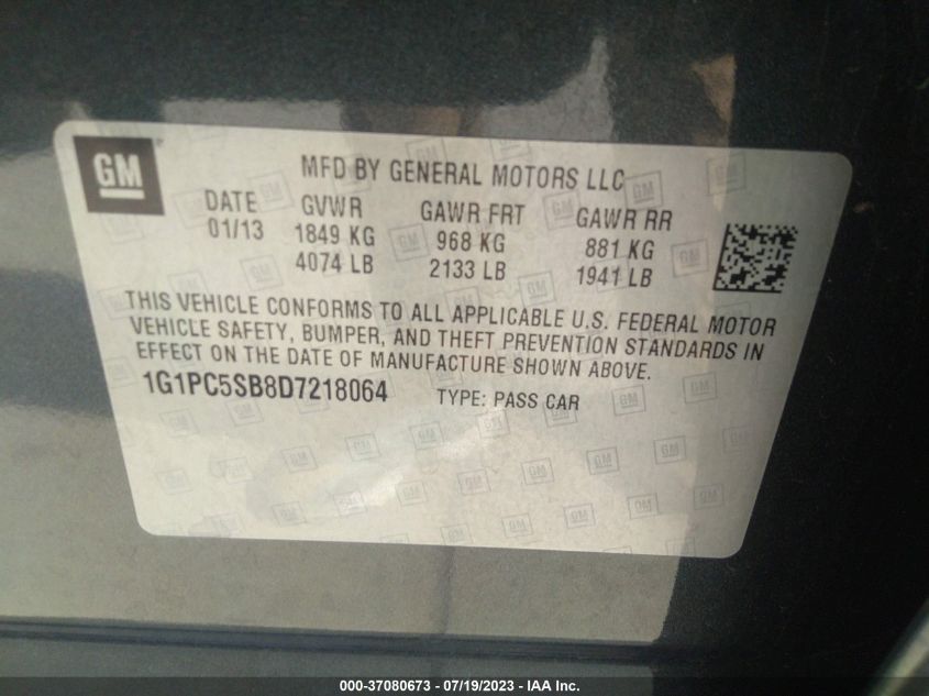 2013 CHEVROLET CRUZE LT - 1G1PC5SB8D7218064