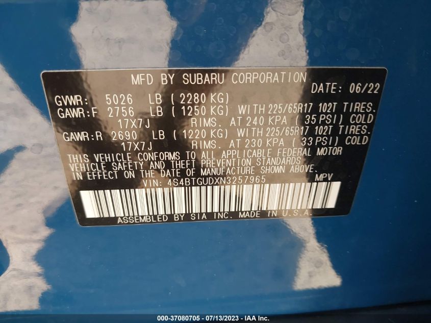 2022 SUBARU OUTBACK WILDERNESS - 4S4BTGUDXN3257965