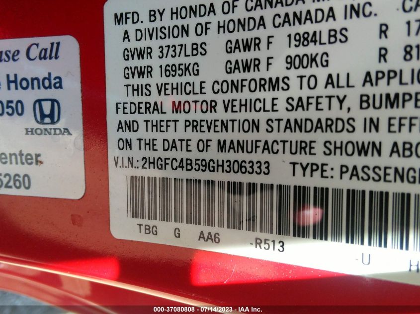 2016 HONDA CIVIC COUPE LX - 2HGFC4B59GH306333