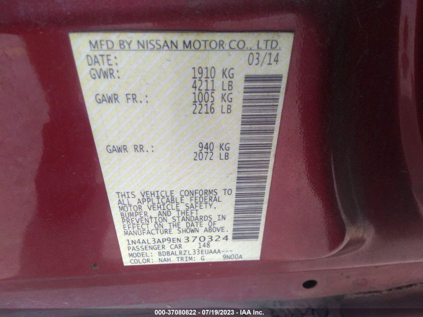 2014 NISSAN ALTIMA 2.5 S - 1N4AL3AP9EN370324