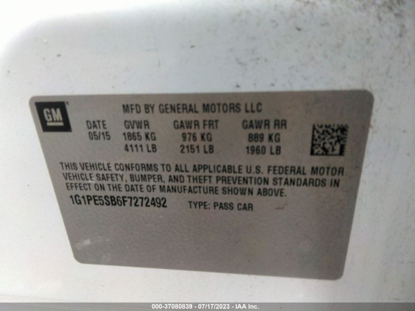 2015 CHEVROLET CRUZE LT - 1G1PE5SB6F7272492