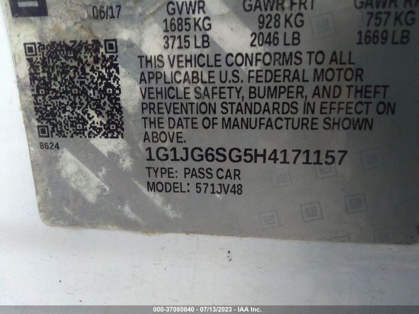 2017 CHEVROLET SONIC LT - 1G1JG6SG5H4171157