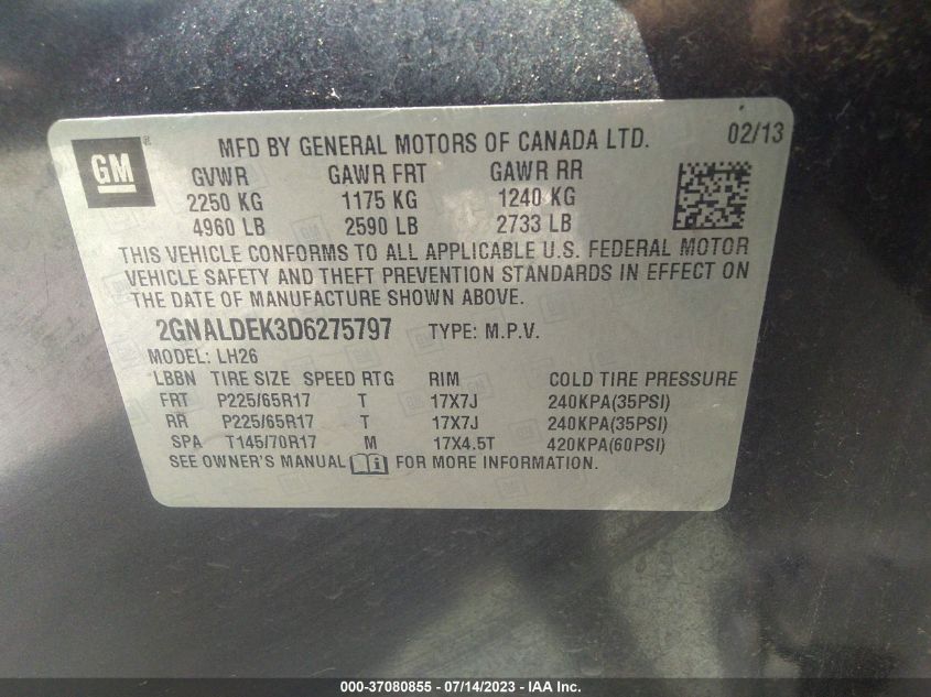2013 CHEVROLET EQUINOX LT - 2GNALDEK3D6275797
